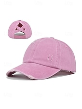 economico Cappelli da donna-Cappellino da baseball da donna in cotone lavato con coda di cavallo, cappello regolabile multicolore per chignon disordinato, cappellino estivo casual per viaggi, attività all'aperto, uso quotidiano