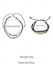 preiswerte Heren sieraden-Men's Bohemian Necklace and Bracelet Set, Black Leather Beaded Jewelry, Antique Metal Accents, Summer Casual Accessory for Men, Perfect for Vacation, Festival, Daily Wear, Multiple Uses