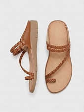 economico Sandali Comodi-Infradito da donna marrone scuro con cinturino intrecciato, comode e imbottite, con suola leggera e flessibile, ideali per vacanze al mare, viaggi in resort, passeggiate quotidiane e abbigliamento