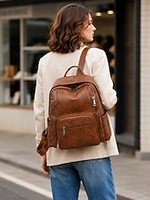 economico Zaini alla moda-Zaino da donna vintage in pelle, borsa da viaggio antifurto di grande capacità con molteplici tasche per università, lavoro, shopping e spostamenti quotidiani