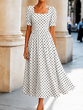  Women's Midi Dress Casual Dress A Line Dress Elegant Vacation Stylish Beach Holiday Regular Fit Graphic Polka Dot Half Sleeve Square Neck Blue White Red Summer Spring