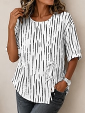 economico Bluse a righe e geometriche-Per donna Camicia Camicia Boho Camicia casual Coulisse Ombre Grafico Geometrico Elegante Bohemien Attivo Mezza Manica Girocollo Top Regolari Casuale Quotidiano Lavoro Bianco Bianco + rosa Beige
