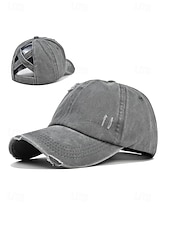 economico Cappelli da donna-Cappellino da baseball da donna in cotone lavato con coda di cavallo, cappello regolabile multicolore per chignon disordinato, cappellino estivo casual per viaggi, attività all'aperto, uso quotidiano