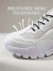 preiswerte Damen-Sneaker-Weiße, klobige Plateau-Sneaker für Damen mit atmungsaktivem Mesh-Obermaterial – leichte, gepolsterte Laufschuhe, bequeme Schnürschuhe im Dad-Stil für Reisen, Shopping, Spaziergänge und
