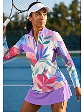 economico Camicia Donna-Per donna Geometrico Floreale Top Maglietta sportiva Maglia da tennis Manica Lunga Cerniera Floreale UPF50+ Resistente ai Raggi UV Alta elasticità Traspirante Pallavolo Tennis Golf Colletto Collo Alto