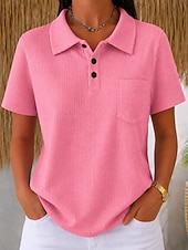  Damen Waffel Tunika Knöpfe Einfach Vintage Stylisch Klassisch Kurzarm Rundhals Lange Tops Täglich Blau Rosa Orange Hellblau Sommer Frühling