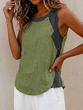voordelige Gewone Tank-Dames Overhemd Blouse Lapwerk Knop Asymmetrisch Kleurenblok Vintage Mouwloos Strakke ronde hals Vierkante hals Normale tops Casual Rood Licht Bruin Groen Zomer Lente