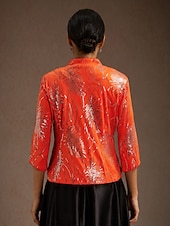 cheap Women's Blouse Suits-Women's Sequin Tops Twinset Sequins Feather Elegant 3/4 Length Sleeve Mandarin Collar Regular Tops Wedding Guest Orange Spring Fall