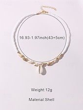 voordelige Dames ketting-Damesketting met meerdere lagen van natuurlijke schelpen, dubbele streng strandsieraden, handgemaakte ketting met schelpen en kralen, kustachtige boho-vakantieaccessoires voor zomerreizen en cruises.