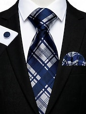 preiswerte Hochzeit ACC-Krawatten-, Einstecktuch- und Manschettenknopfset für Herren, mehrfarbig gemustertes Polyester-Krawattenset für Hochzeiten, Business-Anlässe, formelle Anlässe und Abendgarderobe
