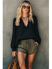  Blusa de mujer con volantes, cuello en V y mangas abullonadas, ligera, estilo bohemio, informal y elegante para verano.