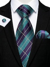 preiswerte Hochzeit ACC-Krawatten-, Einstecktuch- und Manschettenknopfset für Herren, mehrfarbig gemustertes Polyester-Krawattenset für Hochzeiten, Business-Anlässe, formelle Anlässe und Abendgarderobe