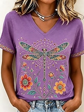 abordables T-shirt Animaux-Femmes T-shirt Imprimé Graphique Animal Mode Élégant Occasionnel Manche Courte Col en V Hauts Réguliers Occasionnel Quotidien Sortir Rose Claire Violet Orange Été Printemps