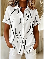 abordables Blusas a rayas y geométricas-Mujer Camisa Botones Estampado Graphic Plaid A Rayas Vintage Diario Elegante Manga Corta Cuello Camisero Tops largos Casual Diario Azul Piscina Blanco Rosa Morado Naranja Verano Primavera