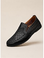 baratos Sapatos Casuais Slip-On-Homens Mocassins e Slip-Ons sapatos feitos à mão Caminhada Casual Ao ar livre Atlético Com Transparência Pele Respirável Confeccionada à Mão Preto Azul Marron Verão Primavera