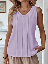  Per donna Canotta Traforato Semplice Elegante Casual Senza Maniche Scollo a V Top Regolari Casuale Quotidiano Bianco Giallo Rosa Viola Estate Primavera