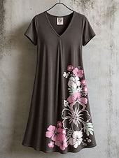  Women's Knee Length Dress Shift Dress T Shirt Dress Tee Dress Summer Dress Elegant Bohemia Vacation Beach Party Holiday Regular Fit Floral Star Tropical Short Sleeve V Neck White Maroon Red Rainbow