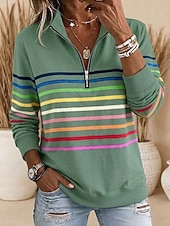  Per donna Felpa Pullover Patchwork Stampato Zip a un quarto Semplice A righe Elegante Caldo Classico Manica Lunga Bavero Top Regolari Casa Lavoro Streetwear Blu marino Verde Grigio Autunno Inverno