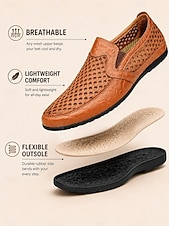 baratos Sapatos Casuais Slip-On-Homens Mocassins e Slip-Ons sapatos feitos à mão Caminhada Casual Ao ar livre Atlético Com Transparência Pele Respirável Confeccionada à Mão Preto Azul Marron Verão Primavera