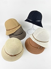 abordables Sombreros de mujer-Sombrero de sol de poliéster tejido para mujer, estilo cloche multicolor con ala larga en la parte delantera y corta en la trasera. Sombrero ligero ideal para vacaciones de verano, playa, viajes,