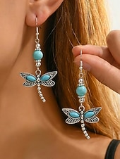economico Orecchino da donna-Set di orecchini pendenti da donna con libellula turchese e farfalla, orecchini vintage in lega stile boho, gioielli ispirati alla natura per vacanze estive, feste in giardino, festival, regalo