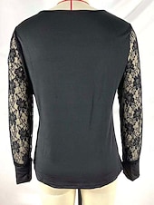  Dam Spets Splicing Top Blus Rynkad Spetskant Slät Elegant Vintage Stylish Långärmad V-hals Långa toppar Ledigt Dagligen Helgdag Svart Vin Marinblå Vinter
