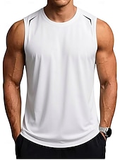 cheap Tank Tops-Men's Racer Back Tank Top Sleeveless Crew Neck Summer Solid Color Sports Soak Off Reflective Strip Minimalist Casual Silver Light Khaki Black Top Tee for Men
