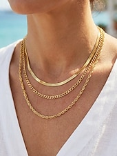 cheap Women's Necklace-Women's Gold Silver Layered Necklace Set, 3 Piece Alloy Chain Necklace Set for Summer Vacation, Casual Daily Wear and Elegant Layering Jewelry