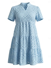 economico Vestito Semplice-Per donna Abito al ginocchio Abito ritagliato Elegante Quotidiano Vestibilità comoda Colore Puro Manica Corta Scollo a V Blu chiaro Nero Bianco Rosa Estate