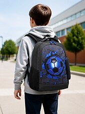 abordables Sacs à dos pour Enfants et Adolescents-Ensemble sac à dos de football pour garçon, sac d'école imperméable en polyester avec trousse, grand sac à dos à compartiments multiples, imprimé football bleu et noir pour l'école, les voyages, le