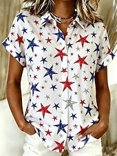  Giorno dell'Indipendenza Americana Per donna Camicia Bottoni Stampato Grafico A righe Bandiera Americana Vintage Quotidiano Elegante Senza Maniche Manica Corta Colletto a Camicia Top Regolari Casuale