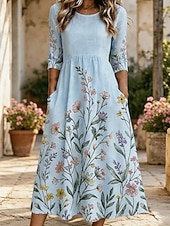  Pentru femei Rochii Midi Rochie de schimb Vacanță Casual Boho Zilnic Rochie de vară Rochie de primăvară Fit regulat Floral Grafic Manșon Jumate Stil Nautic Albastru piscină Alb Roz Îmbujorat Trifoi