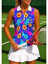 abordables Camisa de Mujer-Mujer Flores Tops Camisa deportiva Camisas de polo Camiseta de tenis Sin Mangas Cremallera Floral UPF50+ Resistente a los rayos UV Alta elasticidad Dispersor de humedad Transpirable Voleibol Tenis