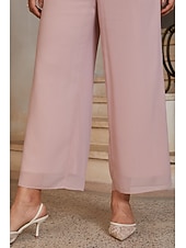  Damen Gerade Hosen Knöchellänge Alltagstauglich Mutter der Braut Hochzeitsgast mit Chiffon Einfarbig Rosa