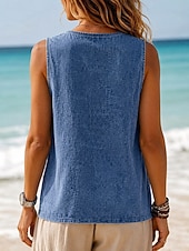  softfade™ maglietta henley da donna 100% cotone lavata canotta vintage tinta unita senza maniche casual da spiaggia blu viola arancione