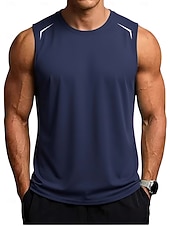 cheap Tank Tops-Men's Racer Back Tank Top Sleeveless Crew Neck Summer Solid Color Sports Soak Off Reflective Strip Minimalist Casual Silver Light Khaki Black Top Tee for Men