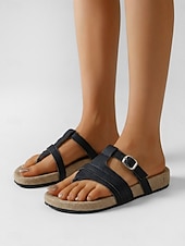 economico Infradito scivolosi-Sandali infradito neri da donna – sandali comodi con plantare snodato, supporto per l'arco plantare e fibbia regolabile, ideali per piedi gonfi, passeggiate, viaggi e per l'uso quotidiano.