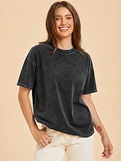  Per donna 100% cotone Maglietta Camicia di cotone Top lavati effetto vintage Semplice Vintage Moda Elegante Manica Corta Girocollo Top lunghi Quotidiano Uscire Weekend Blu Nero Verde chiaro Rosso