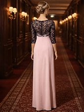 cheap Floor Length-Sheath Column Floor Length Wedding Guest Dress Formal Dresses Evening Gown Mother of the Bride Dress 3/4 Length Sleeve Jewel Neck Elegant Wedding Guest Satin Lace with Bow(s)