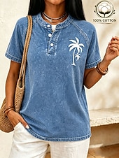  SoftFade™ Women's Vintage 100% Cotton Henley Shirt - Soft Washed Short Sleeve Basic Tops