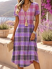 preiswerte Boho Kleider-Damen Midikleid T-Shirt-Kleid A Linie Kleid Elegant Urlaub Vintage Strand Normale Passform Blumen Grafik Kurzarm V Ausschnitt Hellgelb Gelb Rosa Purpur Sommer Frühling