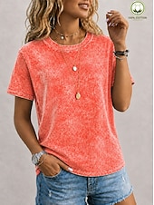 voordelige Effen t-shirt-softfade™ dames T-shirt van 100% katoen, vintage gewassen model, korte mouwen, ronde hals, lange mouwen, casual, blauw, zwart, lichtgroen
