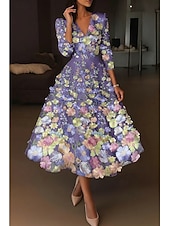 preiswerte Cocktailkleider-A-Linie Tee-Länge Cocktailkleider Elegant Vintage Blumen Halbarm V Ausschnitt Hochzeit Formell Rosa Kleid Satin Spitze mit Stickerei Tasche