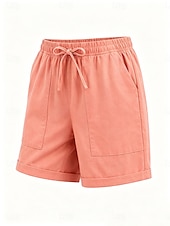 cheap Bottoms-Women's Linen Shorts Summer Shorts Chinos Shorts Basic Short High Waist Plain Pocket Elastic Waistband Comfy Soft Comfortable Micro-elastic Outdoor Street Blue Khaki Black Pink Summer