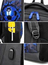 abordables Sacs à dos pour Enfants et Adolescents-Ensemble sac à dos de football pour garçon, sac d'école imperméable en polyester avec trousse, grand sac à dos à compartiments multiples, imprimé football bleu et noir pour l'école, les voyages, le