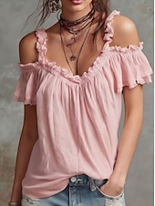 Women's Shirt Blouse Ruffle Blouse Solid Color Elegant Fashion Sleeveless Ruffle collar Long Tops Casual White claret Black Yellow Pink Summer Spring
