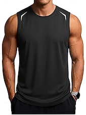cheap Tank Tops-Men's Racer Back Tank Top Sleeveless Crew Neck Summer Solid Color Sports Soak Off Reflective Strip Minimalist Casual Silver Light Khaki Black Top Tee for Men