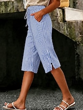  Women's Capri Pants Shorts Vacation Cute Casual Capris High Waist Striped Striped Comfort Inelastic Outdoor Vacation Blue Black Green Red Summer Spring Loose Fit