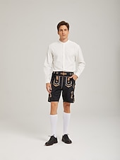 Oktoberfest Lederhosen Set Shirt Tyrolean Hat Above Knee Embroidery Stand Collar Mandarin Collar Bavarian Alpine Heritage Wiesn Men's Carnival Beer Festival Traditional Style Cloth