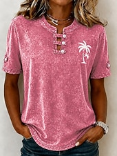  Maglietta Henley da donna Softfade™ in 100% cotone stile vintage - top basic a maniche corte con lavaggio morbido